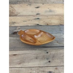 Vintage Monkey Pod Leaf Shaped Three Section Dish / Boho decor